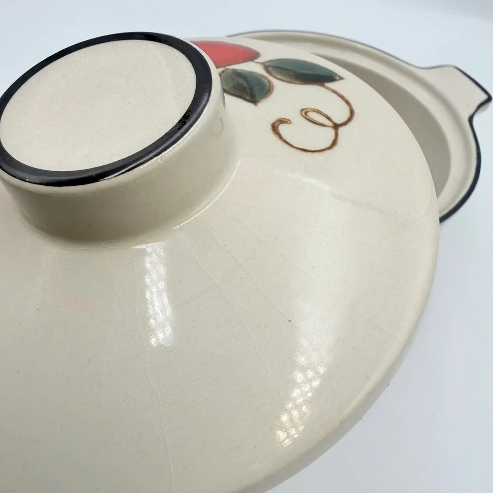 Vintage Strawberries Stoneware Lidded Casserole Dish Japan 4112 Retro MCM Baker